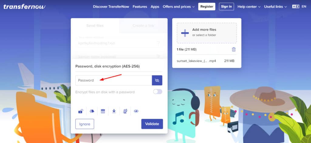 Protezione con password su Transfernow