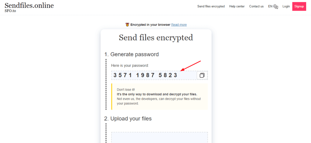 Generazione password su SendFiles