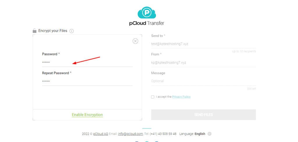 Protezione con password su pCloud Transfer