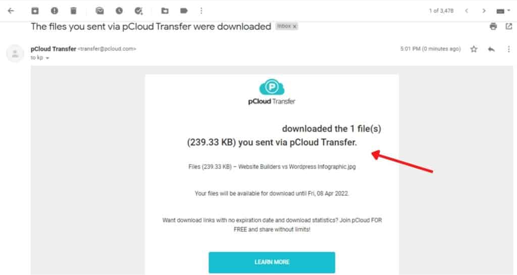 Unduh notifikasi di pCloud Transfer