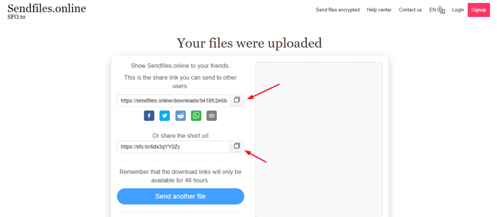 Opzioni di condivisione con SendFiles