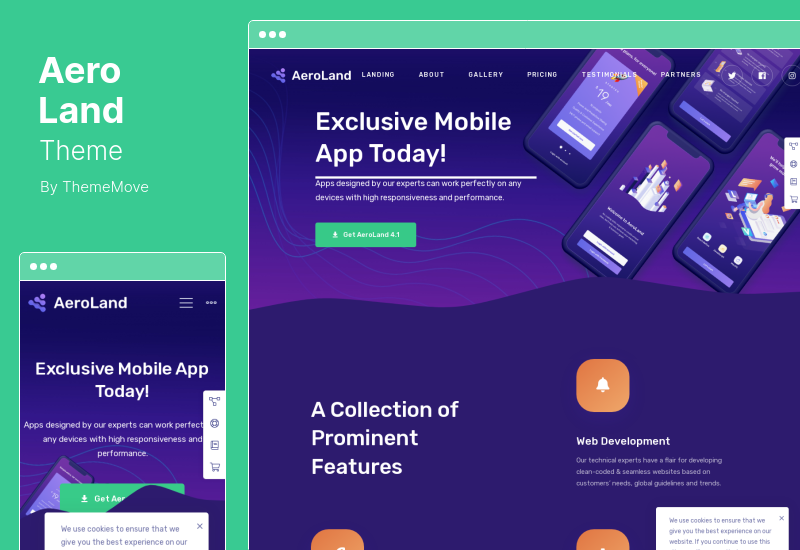 AeroLand テーマ - アプリ ランディング ソフトウェア ウェブサイトの WordPress テーマ
