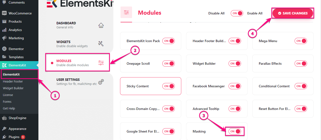 ElementsKit の Elementor イメージ マスキング モジュールを有効にする