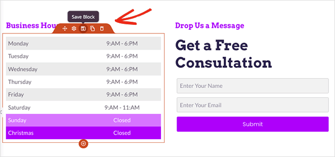 Speichern Sie den WordPress-Block Geschäftszeiten