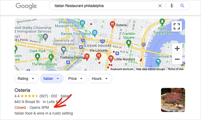 Horário de funcionamento na pesquisa local do google