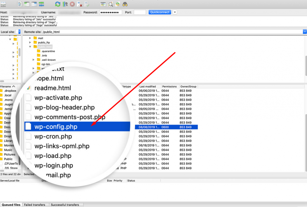 wp-config file location