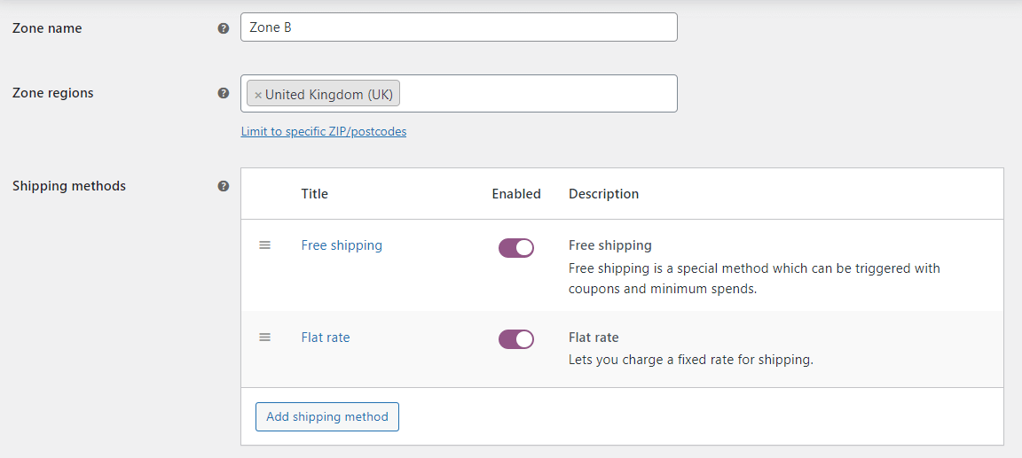 Hinzufügen einer neuen Versandzone in WooCommerce