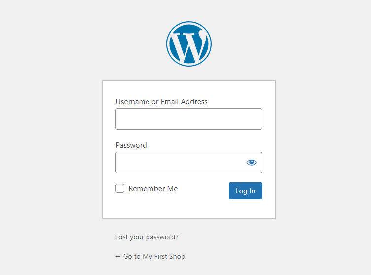 Schermata di accesso quando crei un negozio online con WordPress