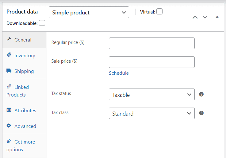 WooCommerce의 제품 데이터 섹션