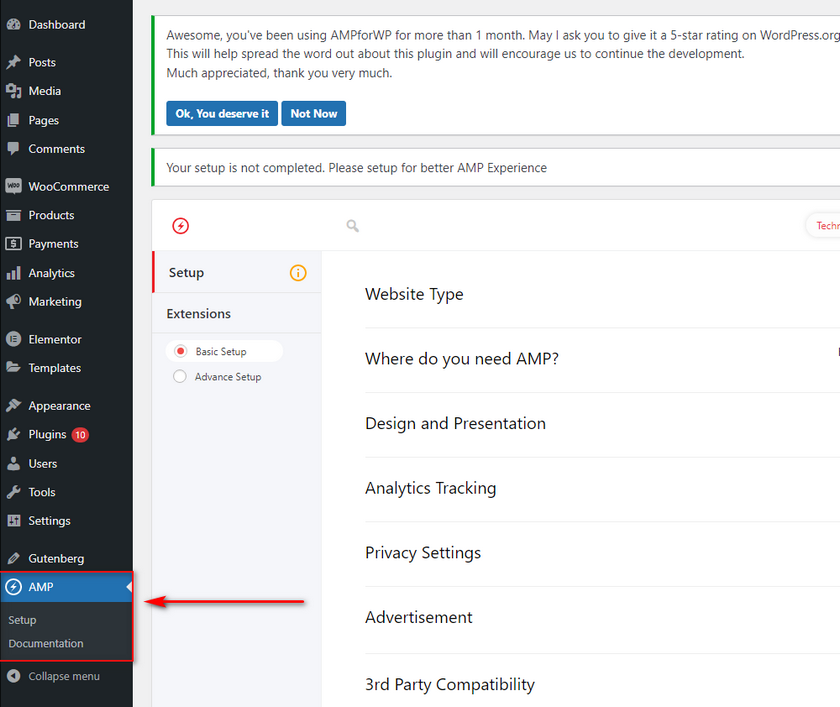 Pengaturan plugin AMP untuk WP