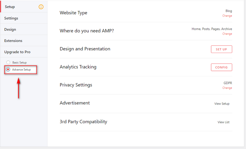 ตัวเลือกการตั้งค่าขั้นสูง AMP สำหรับ WP