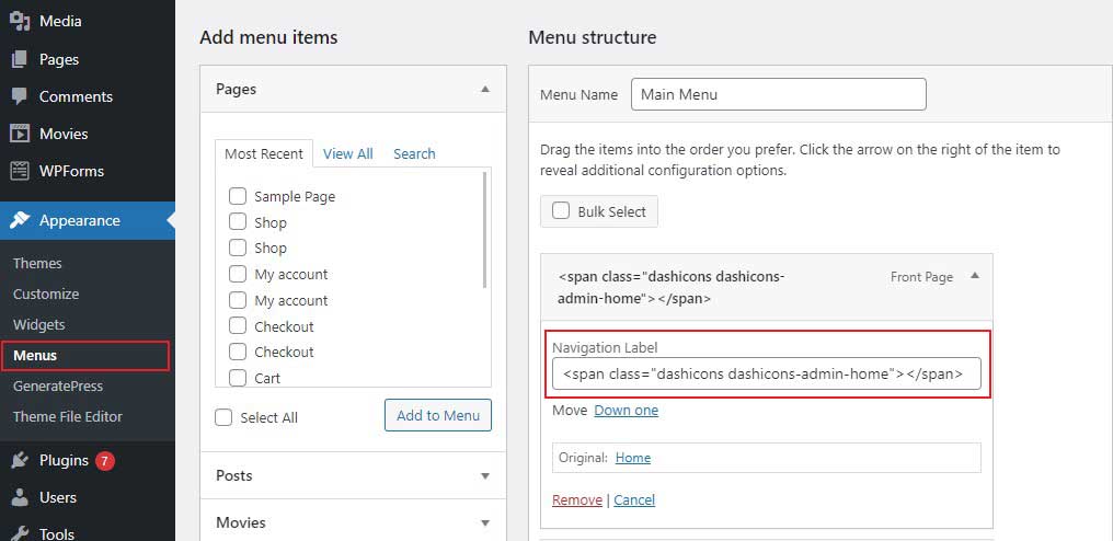 Menambahkan Dashicon ke Menu Navigasi WordPress