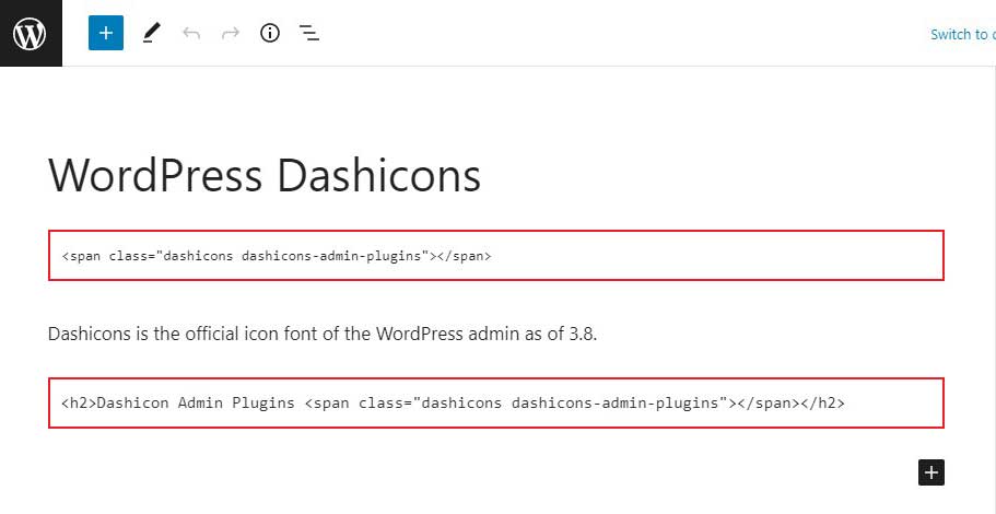 Ajouter Dashicon à la publication et à la page WordPress