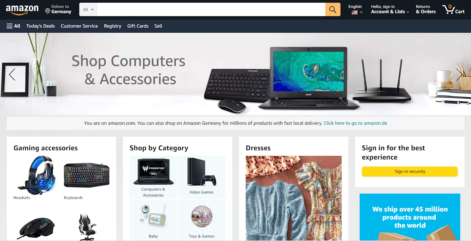 Un exemple de site Web adaptatif d'Amazon