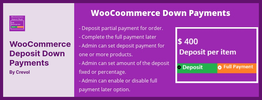 ปลั๊กอิน WooCommerce Deposit Down Payments - อนุญาตให้ผู้ใช้จองผลิตภัณฑ์พร้อมชำระเงินบางส่วน