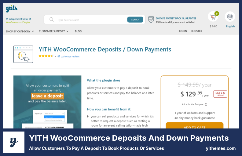 YITH WooCommerce Deposits and Down Payments Plugin - 顧客がデポジットを支払って商品やサービスを予約できるようにする