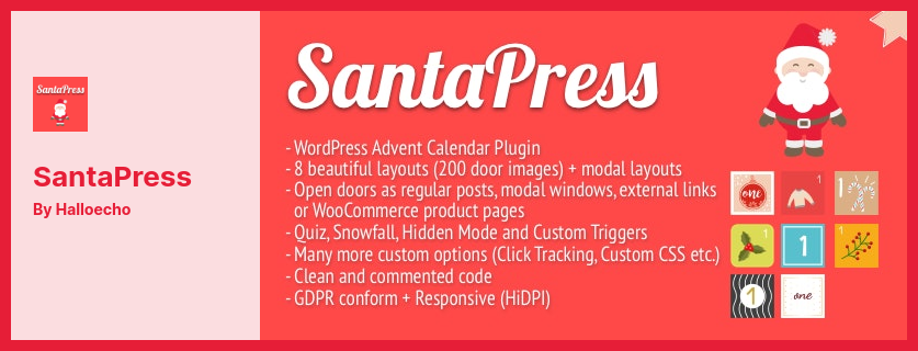 Plugin SantaPress - Un plugin et un quiz de calendrier de l'avent WordPress