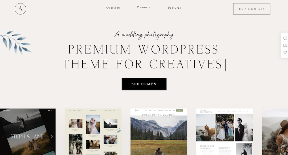 Tema Fotografi Pernikahan Artale WordPress