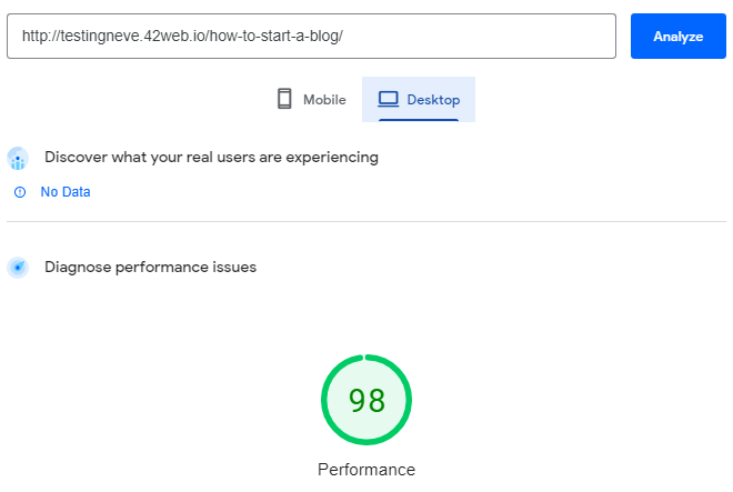 Neve Google Pagespeed Insights Desktop