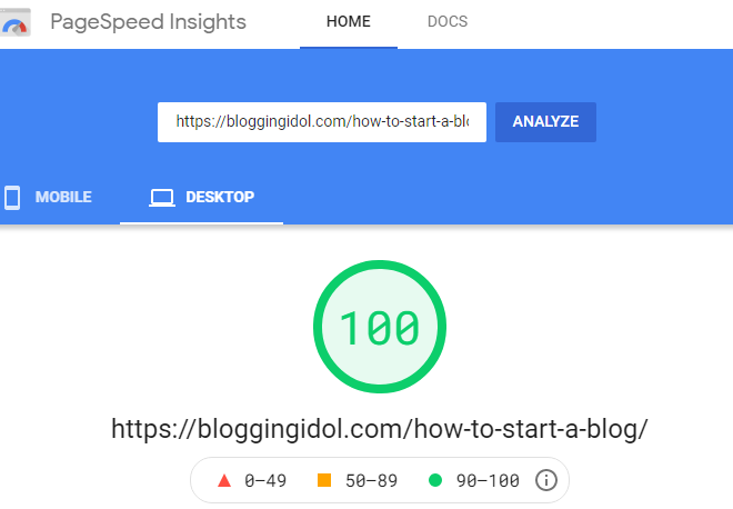 Generatepress Google Page Speed ​​Insight Desktop