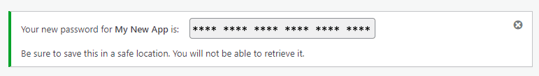 Application Passwords プラグインによって生成された新しいパスワード。
