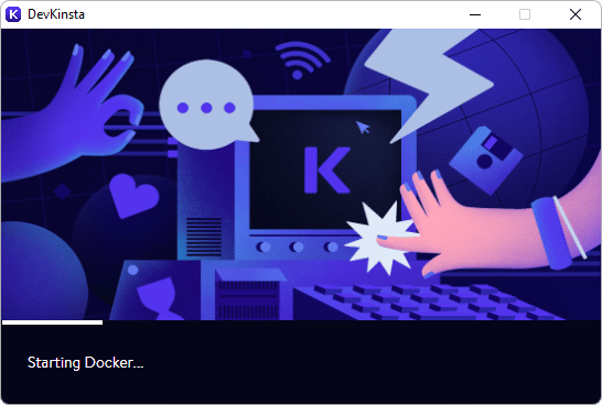 L'écran Docker de démarrage de DevKinsta.