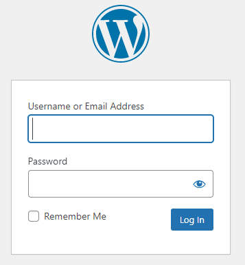 WordPress 管理儀表板登錄屏幕。