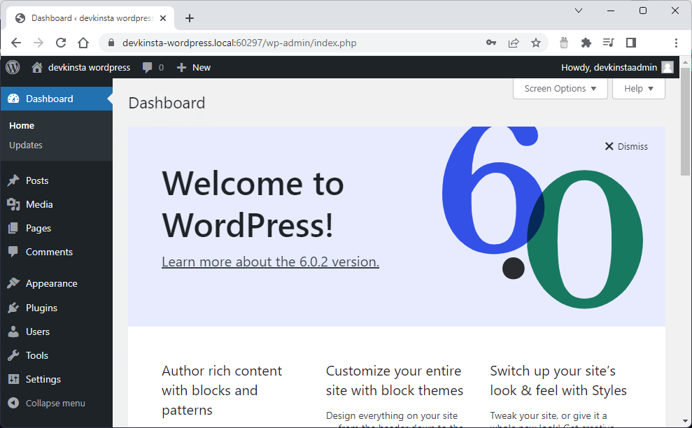 Benvenuto nella schermata di amministrazione di WordPress.