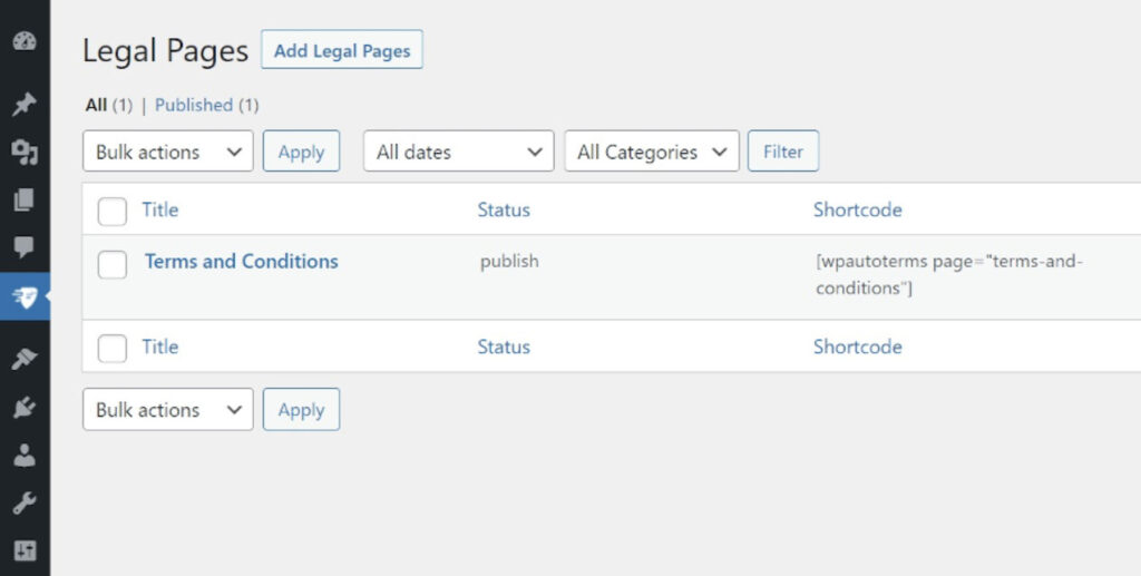 Halaman Legal di plugin WP AutoTerms