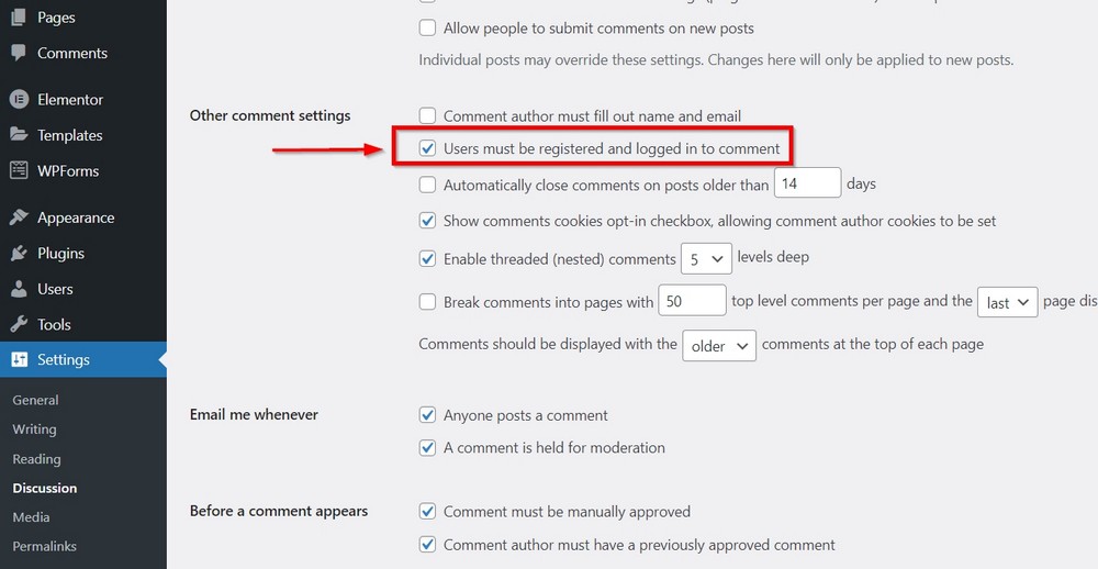 setarea utilizatorului autentificat pentru a lupta împotriva comentariilor spam wordpress