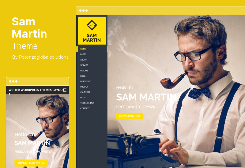 Tema Sam Martin - Tema WordPress de currículo vCard pessoal