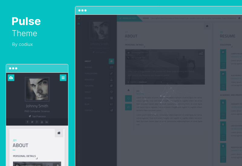 ธีมพัลส์ - ประวัติย่อ / Vcard / Cv & ผลงานวิชาการ WordPress Theme