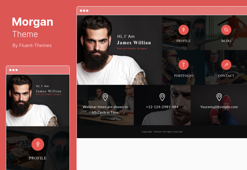 ธีมมอร์แกน - ประวัติย่อ, vCard, ส่วนตัว, โปรไฟล์และผลงาน WordPress Theme