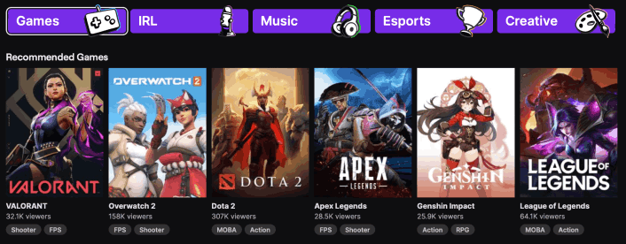 Catégories Twitch populaires