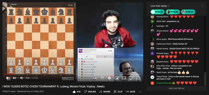 Samay Raina diffuse les échecs en direct