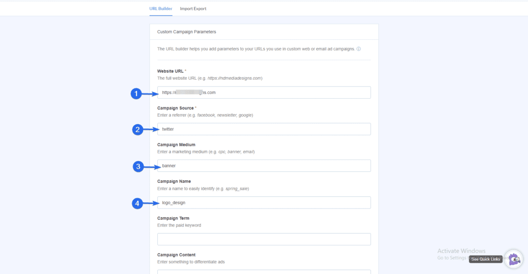 Preencha os parâmetros para gerar o código utm