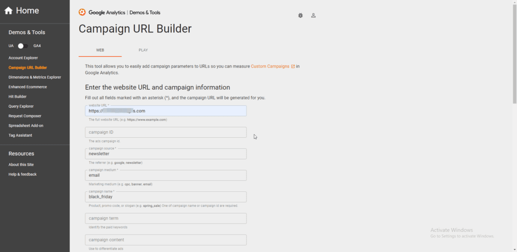 Campaign URL Builder zum Erstellen von UTM-Codes