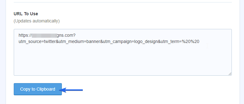 Copie o URL de rastreamento UTM para a área de transferência