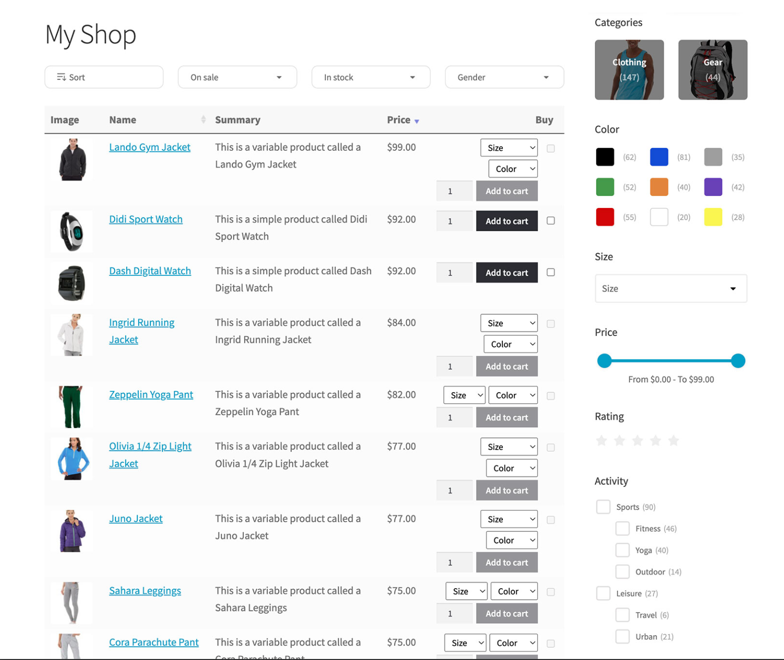 Shop Demo With Product Filters