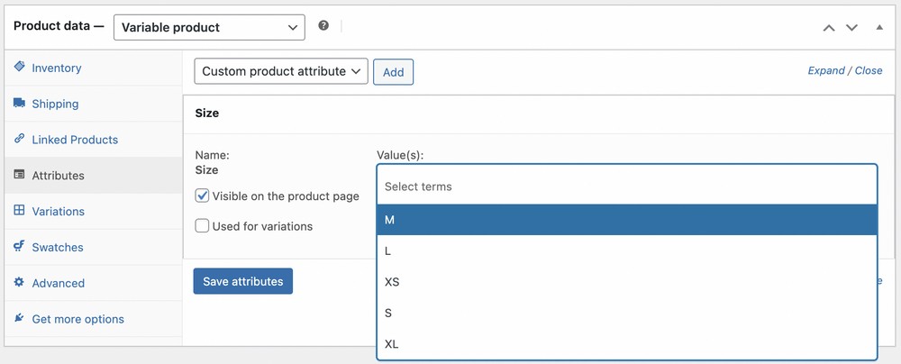 Sélectionnez individuellement les variantes de produit