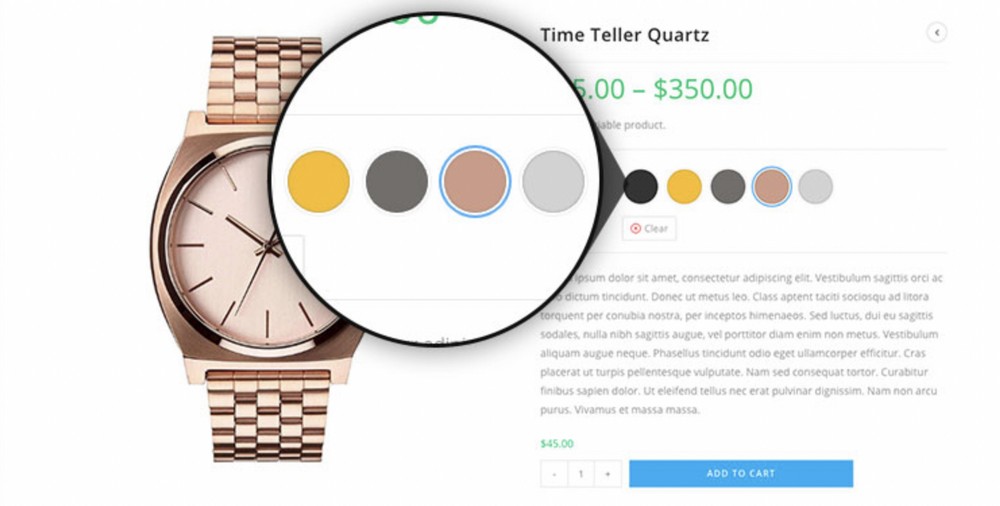 Muestras de variación de color para relojes.