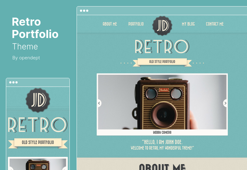 Tema de portfólio retrô - Tema WordPress vintage de uma página