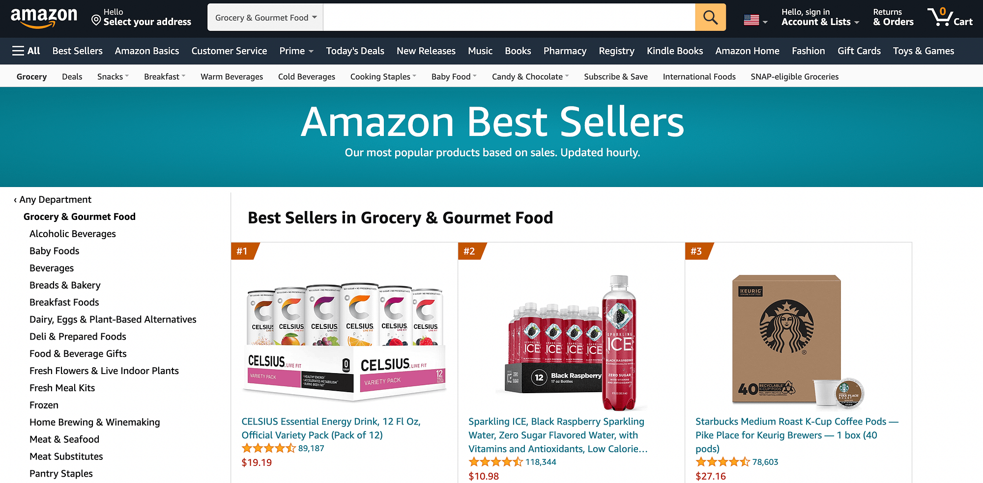 Produk Amazon terlaris dalam kategori Grocery and Gourmey Food.