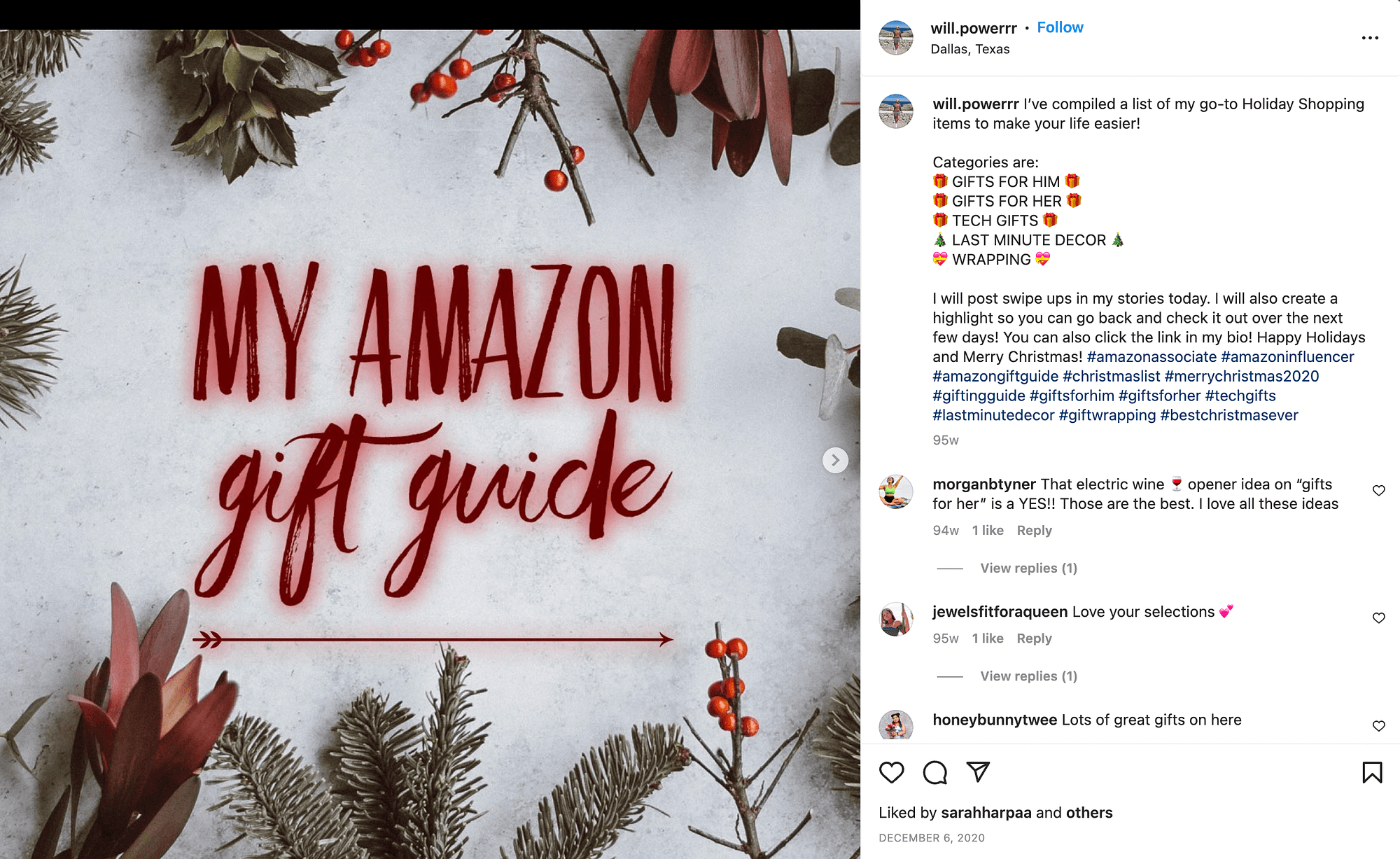 Mempromosikan panduan hadiah Amazon di Instagram.