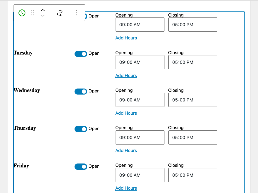 agregar un widget de horario comercial a un sitio de WordPress