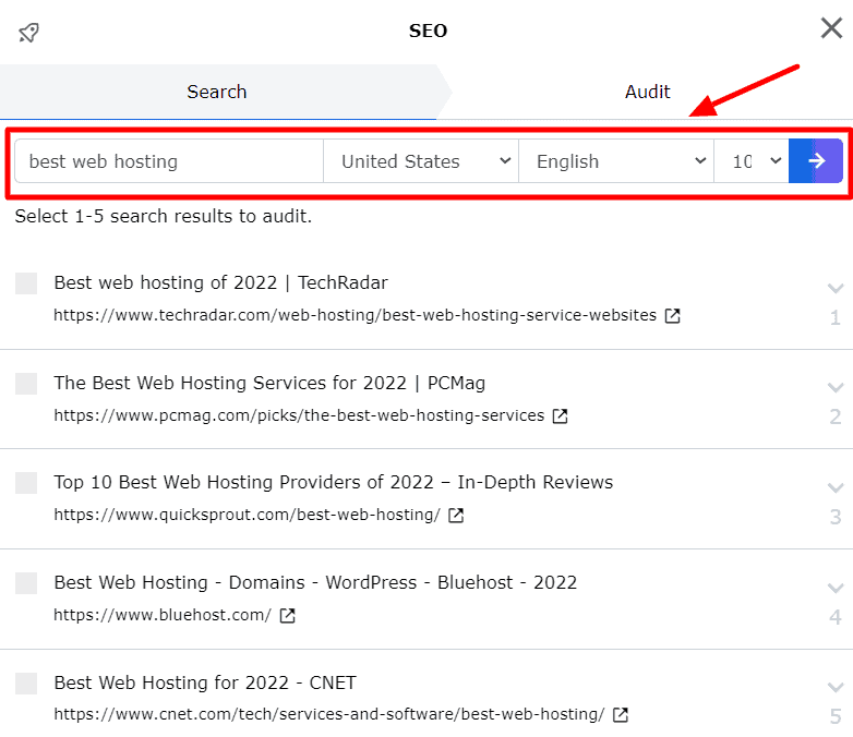 ClosersCopy - Inserisci la query di ricerca per l'audit SEO