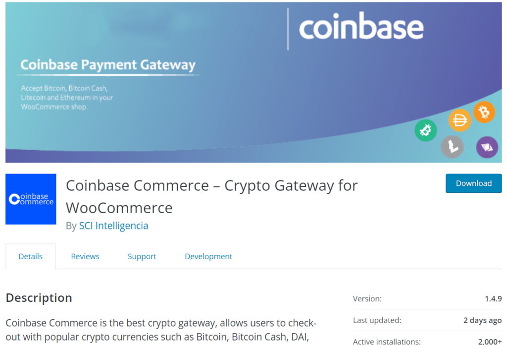 coinbase commerce - passerelles de paiement en crypto-monnaie pour woocommerce