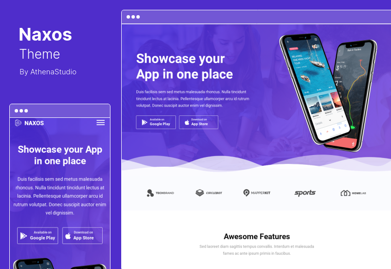 ธีม Naxos - หน้า Landing Page ของแอพ WordPress Theme