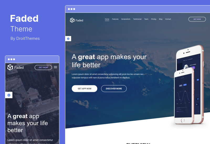Faded Theme - レスポンシブ アプリのランディング ページの WordPress テーマ