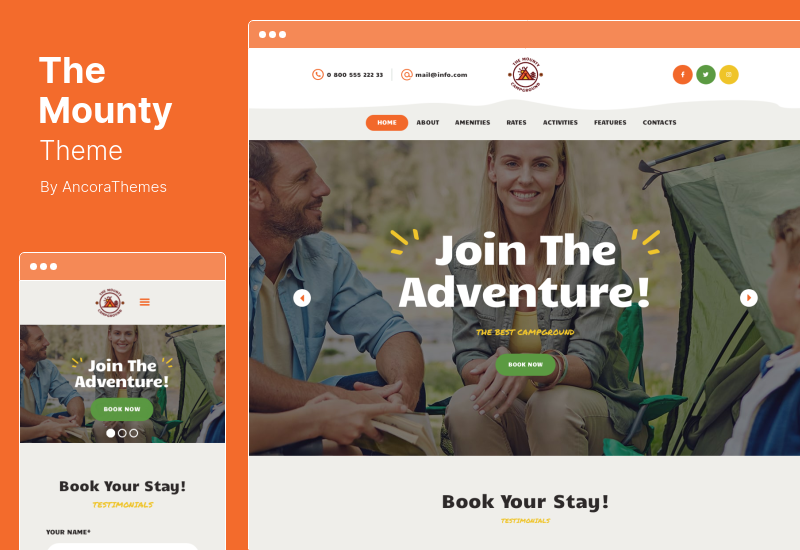 The Mounty Theme - แคมป์ปิ้งสำหรับเด็กแคมป์ปิ้ง WordPress Theme